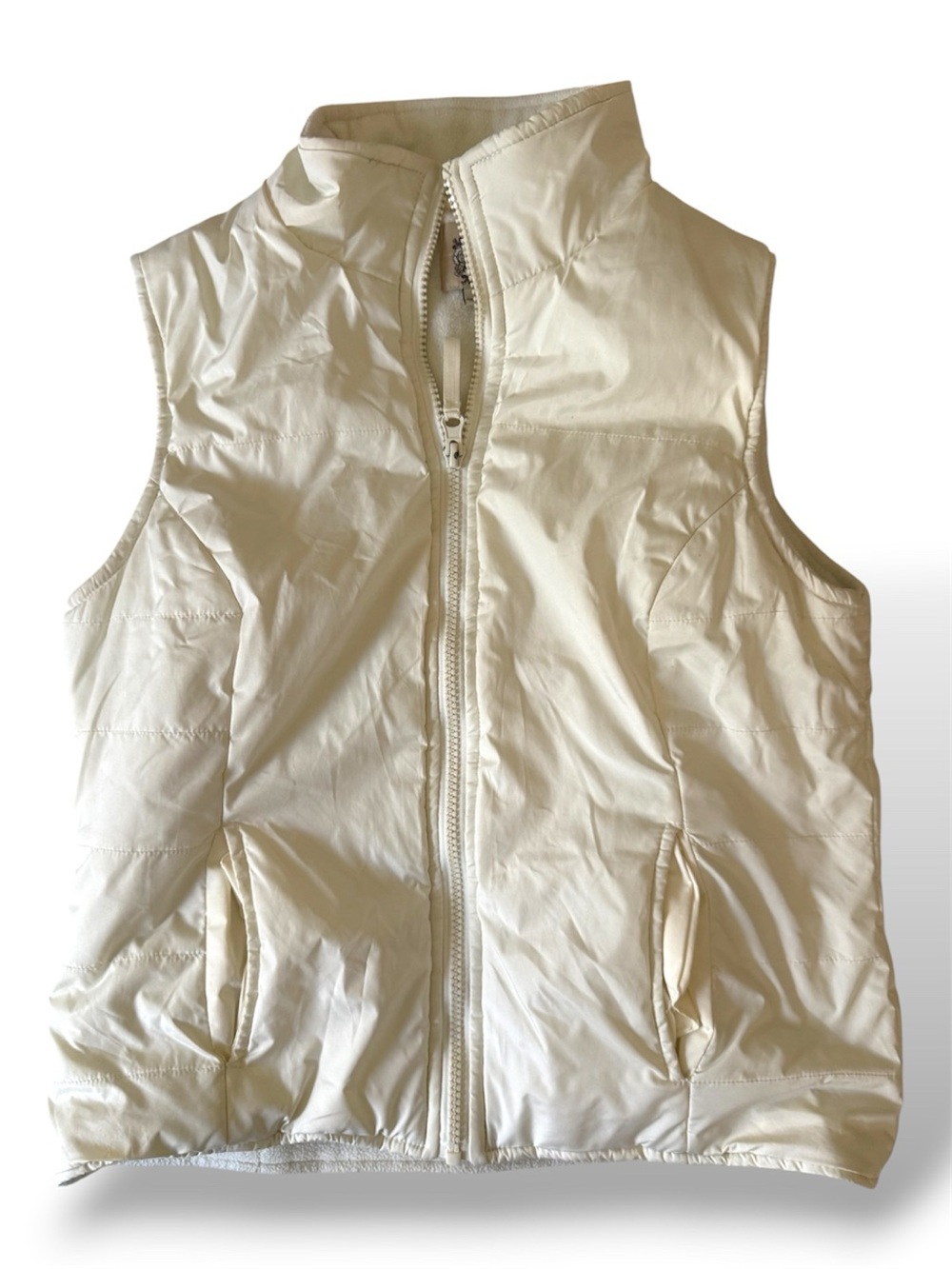 Forever 21 Cream Quilted Zip-Up Vest